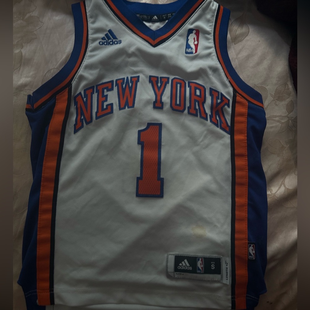 Adidas White orange and Blue Basketball Jersey